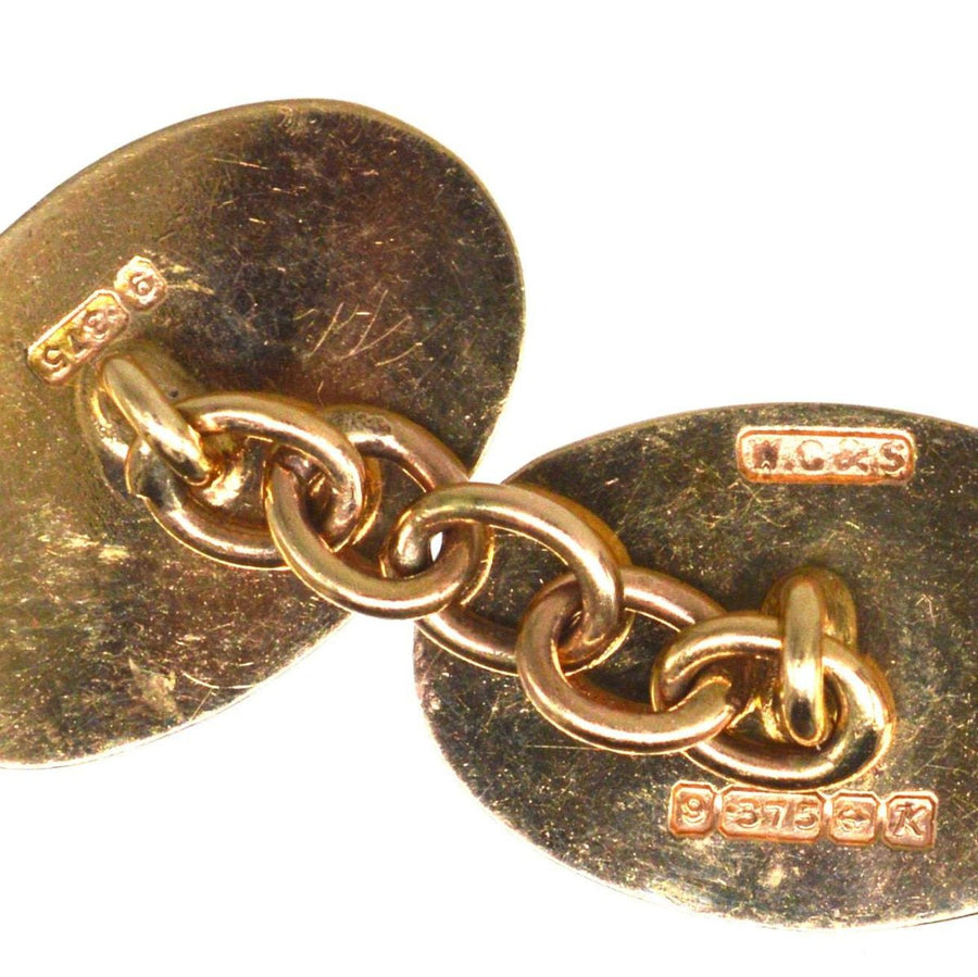 Mid Century 9ct Gold Plain Oval Cufflinks | Parkin and Gerrish | Antique & Vintage Jewellery