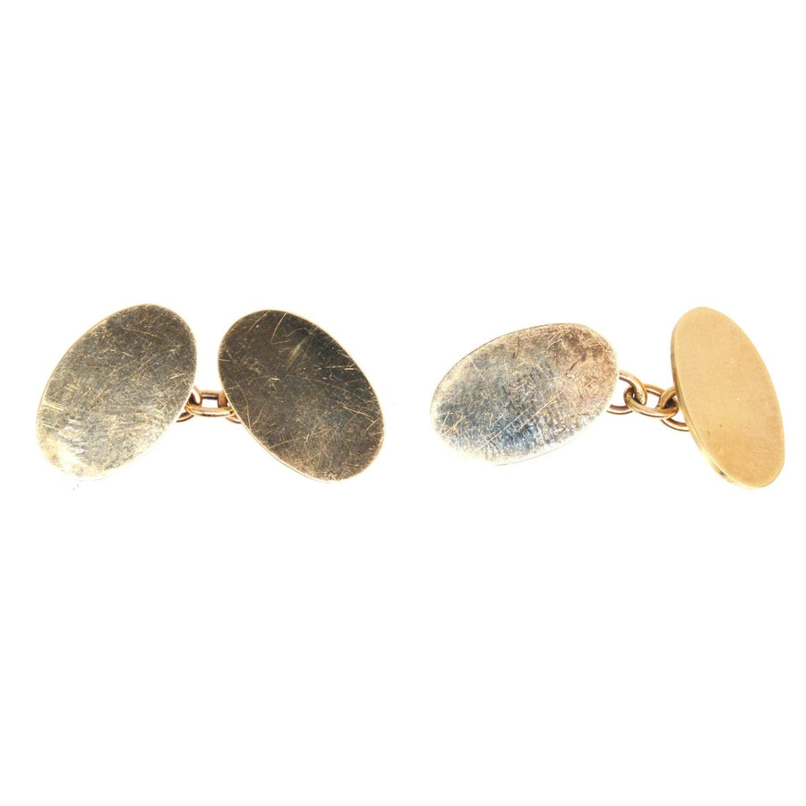 Mid Century 9ct Gold Plain Oval Cufflinks | Parkin and Gerrish | Antique & Vintage Jewellery