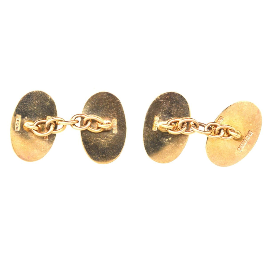 Mid Century 9ct Gold Plain Oval Cufflinks | Parkin and Gerrish | Antique & Vintage Jewellery