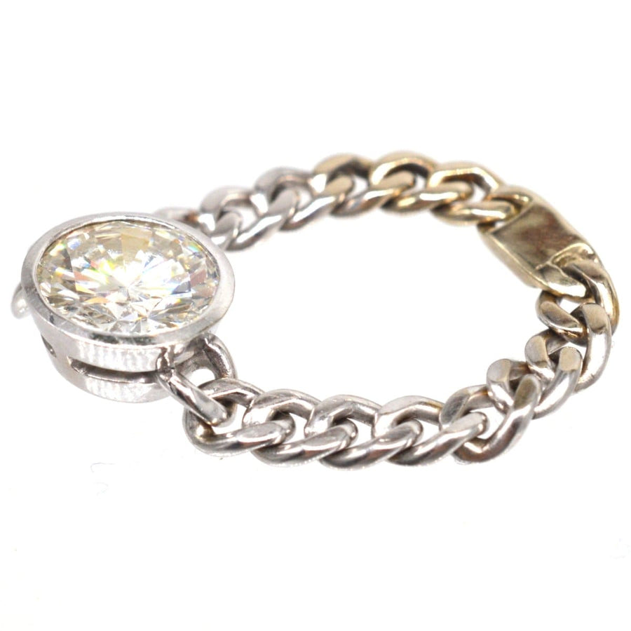 Modern 18ct White Gold, 1.8 Carat Diamond Solitaire Chain Ring | Parkin and Gerrish | Antique & Vintage Jewellery