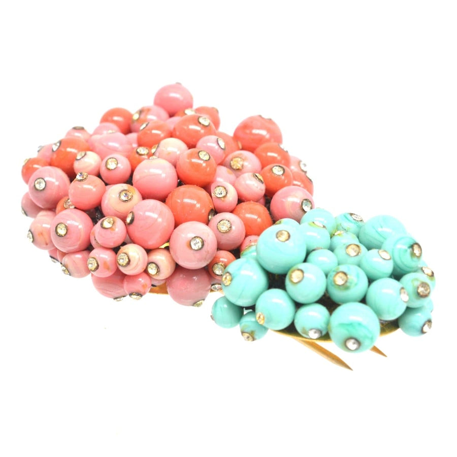 Rare Gripoix Brooch with Coral and Blue Turquoise Glass Paste and Rhinestones | Parkin and Gerrish | Antique & Vintage Jewellery