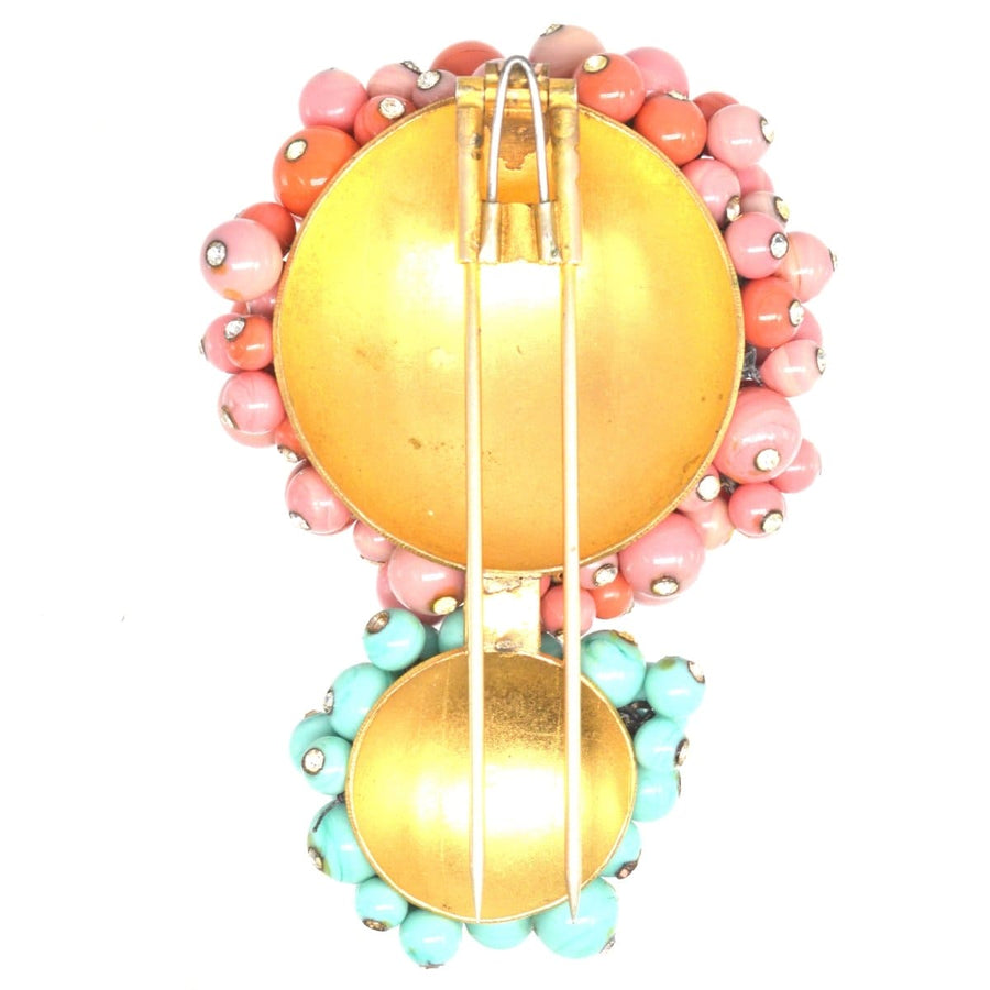 Rare Gripoix Brooch with Coral and Blue Turquoise Glass Paste and Rhinestones | Parkin and Gerrish | Antique & Vintage Jewellery