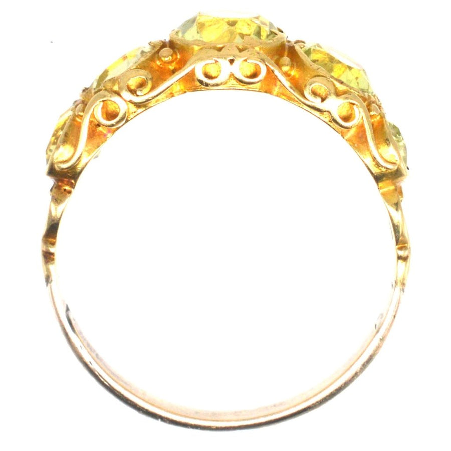 Regency 15ct Gold Ring Set with Five Chrysolites | Parkin and Gerrish (UK)