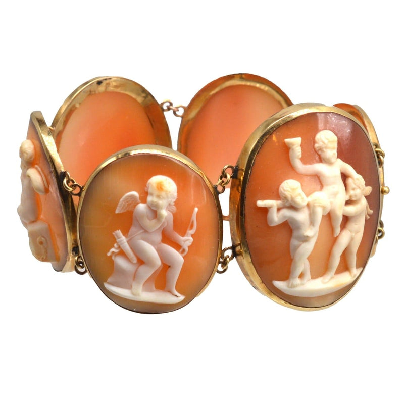 Regency 18ct Gold Shell Carved Cameo of Cupid Bracelet