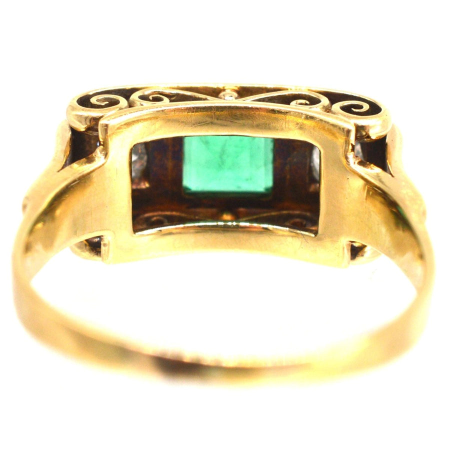 Retro 14ct Gold Emerald and Diamond Ring with Scrollwork Gallery | Parkin and Gerrish | Antique & Vintage Jewellery