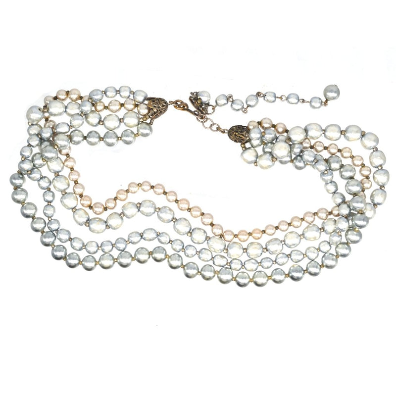 Signed Miriam Haskell Multi-Strand Faux Pearl Necklace