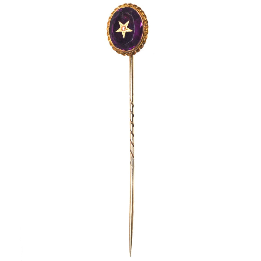 Victorian 15ct Gold Amethyst and Pearl Star Tie Pin | Parkin and Gerrish | Antique & Vintage Jewellery