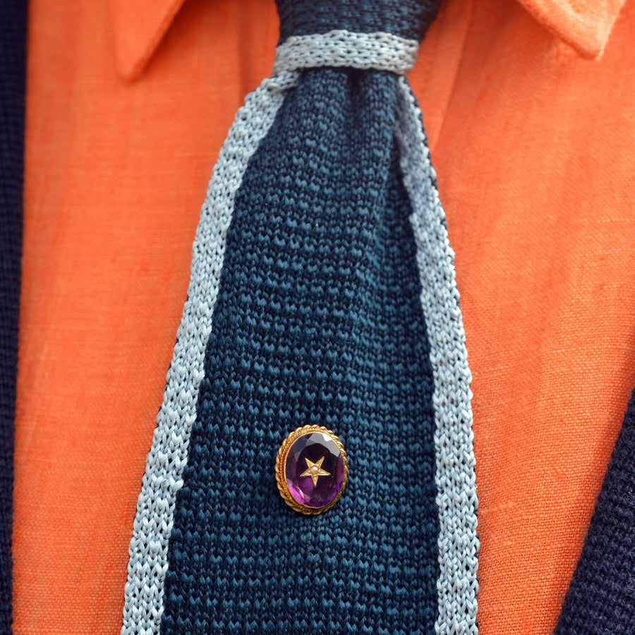 Victorian 15ct Gold Amethyst and Pearl Star Tie Pin | Parkin and Gerrish | Antique & Vintage Jewellery