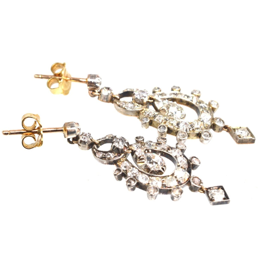 Victorian 15ct Gold and Silver Diamond Drop Earrings | Parkin and Gerrish | Antique & Vintage Jewellery