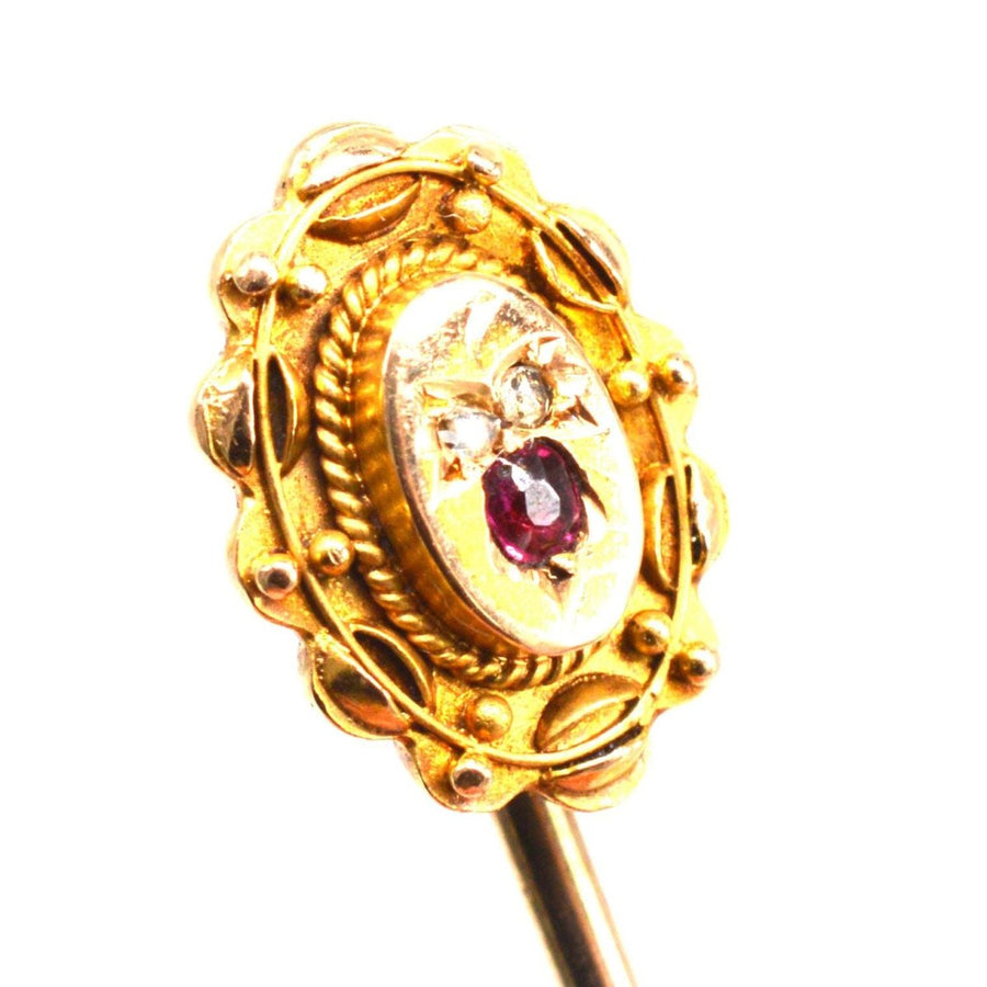 Victorian 15ct Gold Diamond and Ruby Tie Pin | Parkin and Gerrish | Antique & Vintage Jewellery