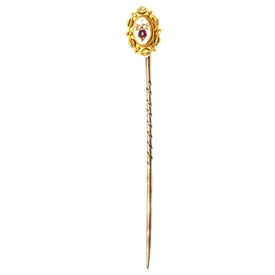 Victorian 15ct Gold Diamond and Ruby Tie Pin | Parkin and Gerrish | Antique & Vintage Jewellery