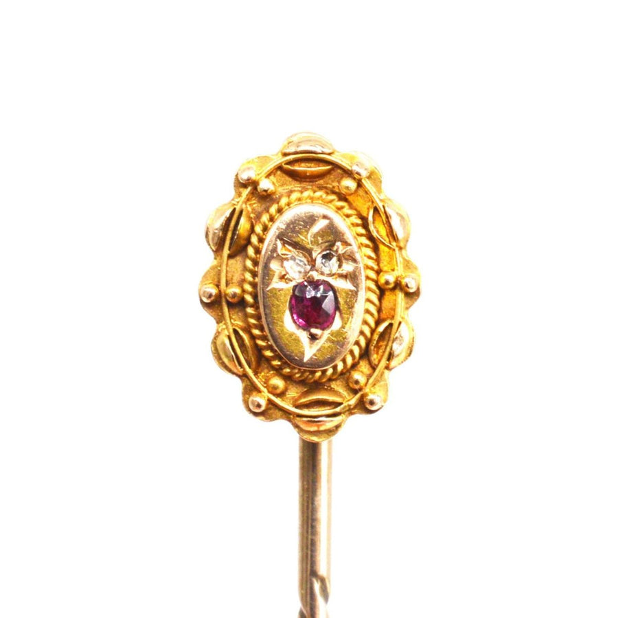 Victorian 15ct Gold Diamond and Ruby Tie Pin | Parkin and Gerrish | Antique & Vintage Jewellery