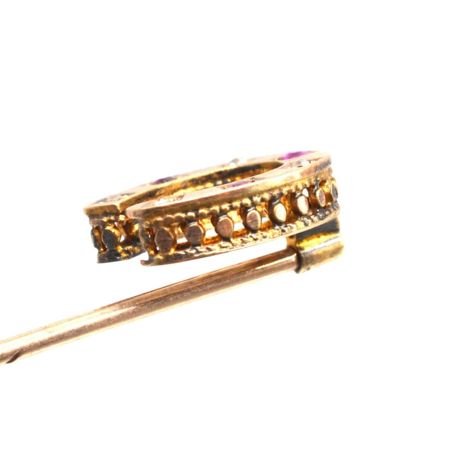 Victorian 15ct Gold Ruby and Diamond Horseshoe Tie Pin | Parkin and Gerrish | Antique & Vintage Jewellery