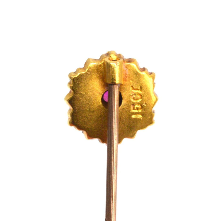 Victorian 15ct Gold Ruby Star Tie Pin with Floral Details | Parkin and Gerrish | Antique & Vintage Jewellery