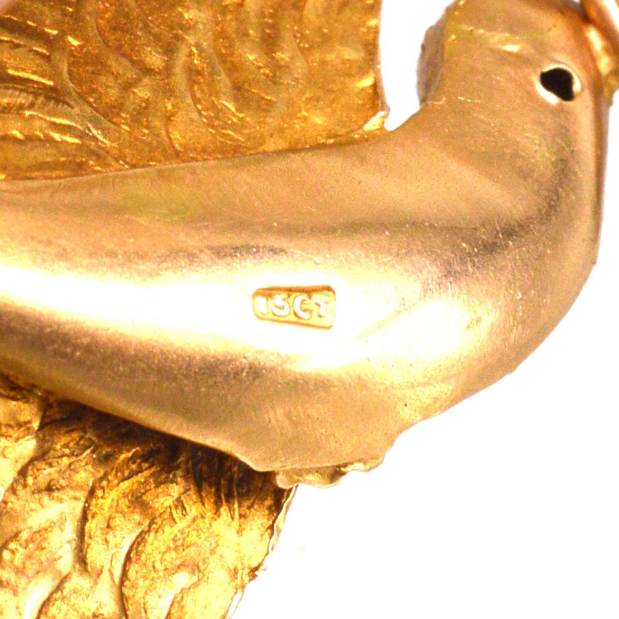 Victorian 15ct Gold Swallow Bird with a Seed Pearl Flower | Parkin and Gerrish | Antique & Vintage Jewellery