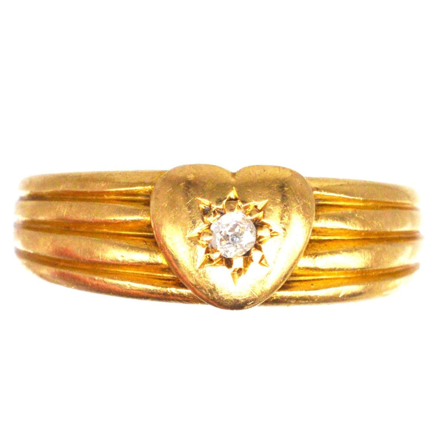 Victorian 18ct Gold Band Keeper Ring with a Heart and a Diamond | Parkin and Gerrish | Antique & Vintage Jewellery