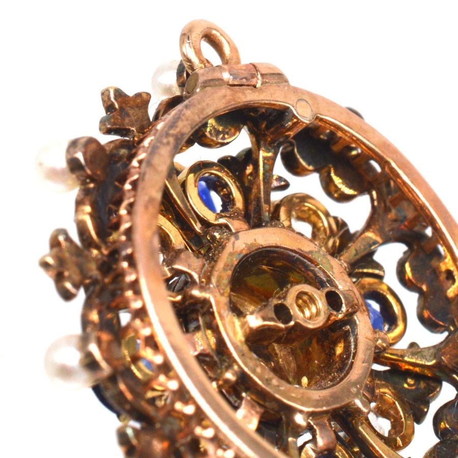 Victorian 18ct Gold Diamond, Sapphire and Natural Pearl Brooch/Pendant | Parkin and Gerrish | Antique & Vintage Jewellery