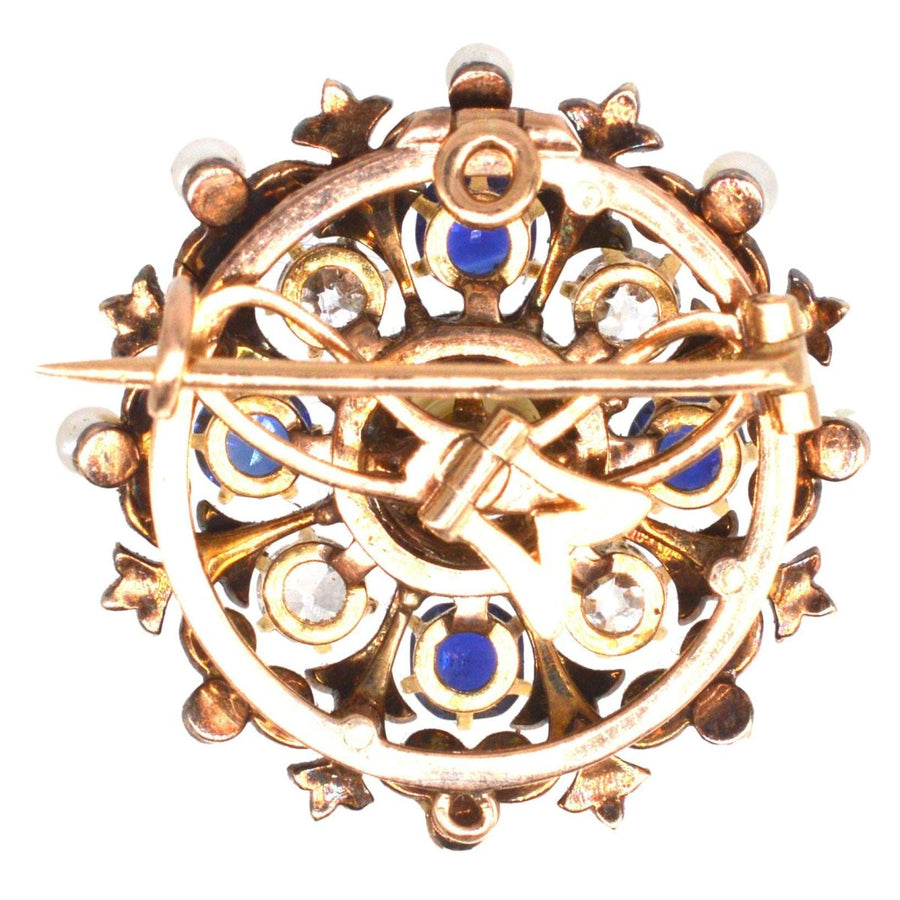 Victorian 18ct Gold Diamond, Sapphire and Natural Pearl Brooch/Pendant | Parkin and Gerrish | Antique & Vintage Jewellery