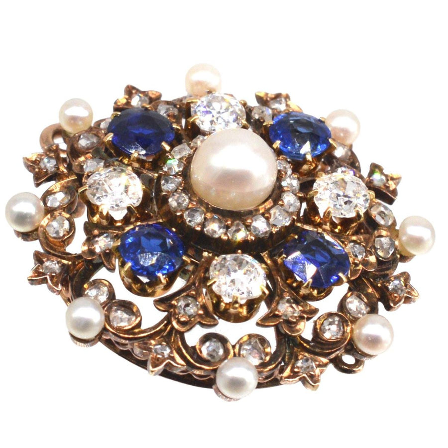 Victorian 18ct Gold Diamond, Sapphire and Natural Pearl Brooch/Pendant | Parkin and Gerrish | Antique & Vintage Jewellery