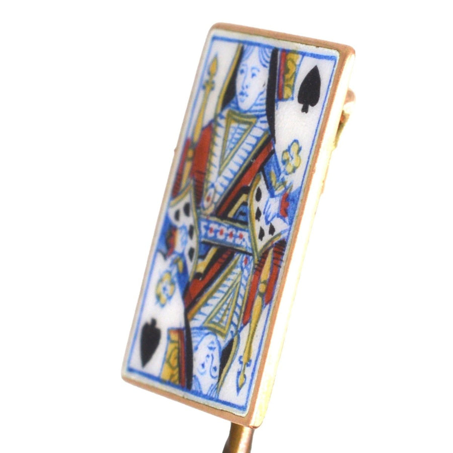Victorian 18ct Gold & Enamel 'Queen of Spades' Playing Card Novelty Tie Pin | Parkin and Gerrish | Antique & Vintage Jewellery