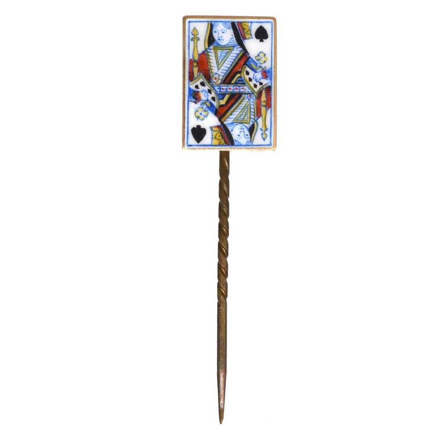 Victorian 18ct Gold & Enamel 'Queen of Spades' Playing Card Novelty Tie Pin | Parkin and Gerrish | Antique & Vintage Jewellery