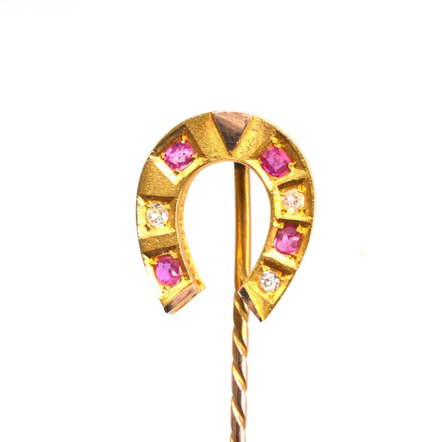 Victorian 18ct Gold Ruby and Diamond Horseshoe Tie Pin | Parkin and Gerrish | Antique & Vintage Jewellery