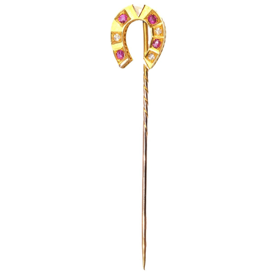 Victorian 18ct Gold Ruby and Diamond Horseshoe Tie Pin | Parkin and Gerrish | Antique & Vintage Jewellery