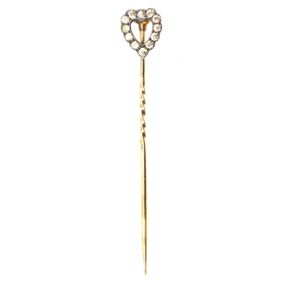 Victorian 9ct Gold and Silver Paste Heart Tie Pin | Parkin and Gerrish | Antique & Vintage Jewellery