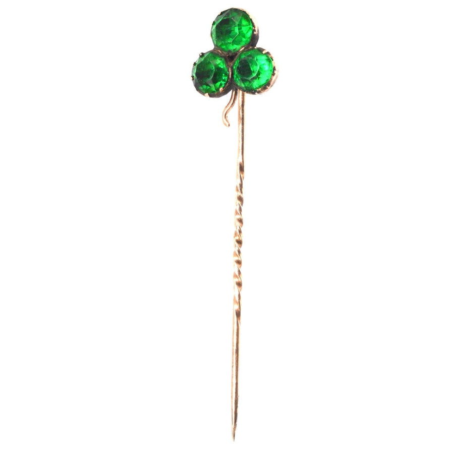 Victorian 9ct Gold Green Paste Clover Tie Pin | Parkin and Gerrish | Antique & Vintage Jewellery