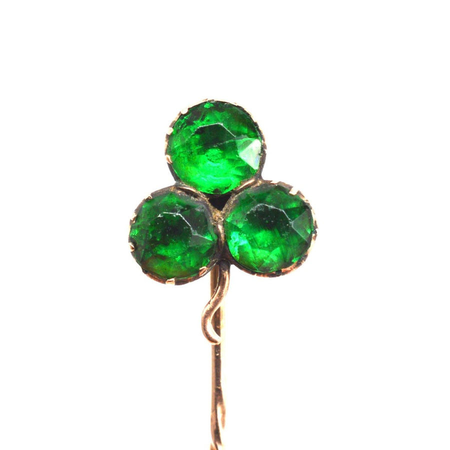 Victorian 9ct Gold Green Paste Clover Tie Pin | Parkin and Gerrish | Antique & Vintage Jewellery