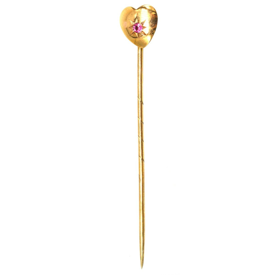 Victorian 9ct Gold Ruby Heart Tie Pin | Parkin and Gerrish | Antique & Vintage Jewellery