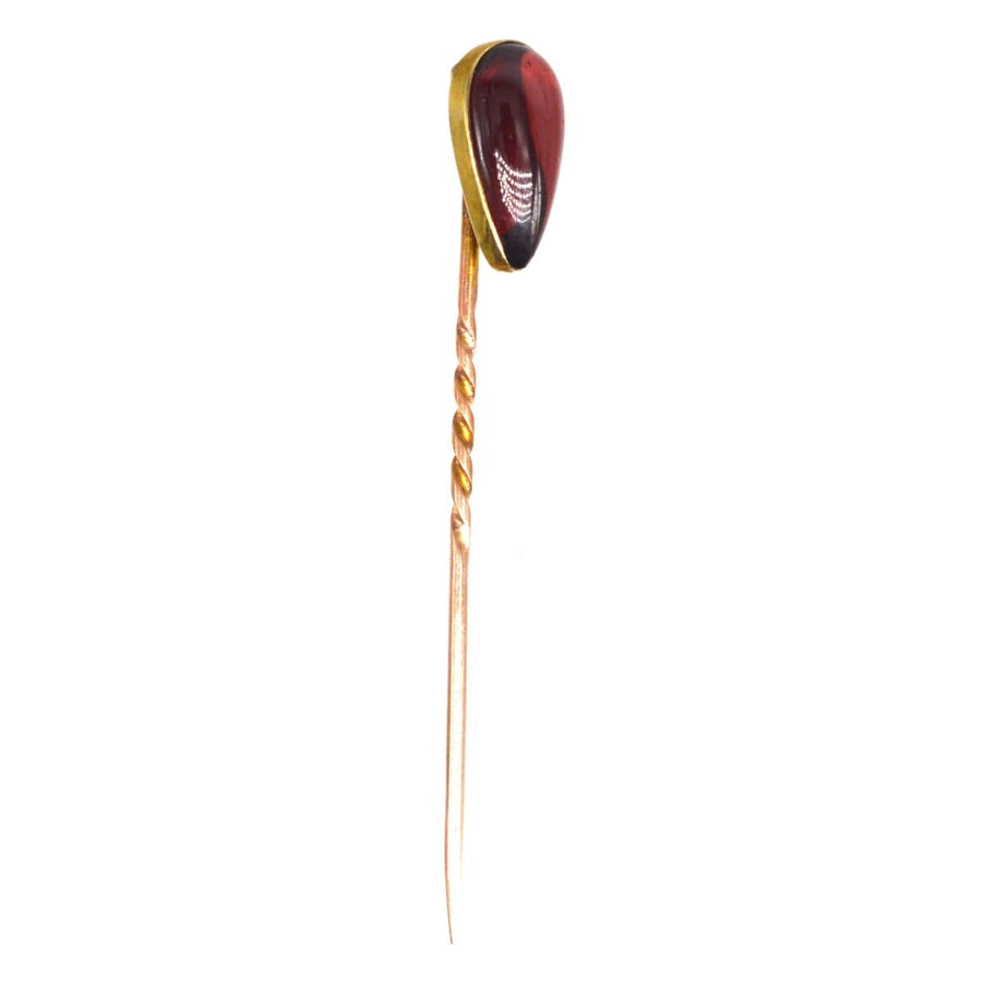 Victorian 9ct Gold Tie Pin with a Cabochon Pear Shaped Garnet | Parkin and Gerrish | Antique & Vintage Jewellery