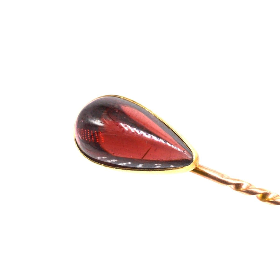 Victorian 9ct Gold Tie Pin with a Cabochon Pear Shaped Garnet | Parkin and Gerrish | Antique & Vintage Jewellery