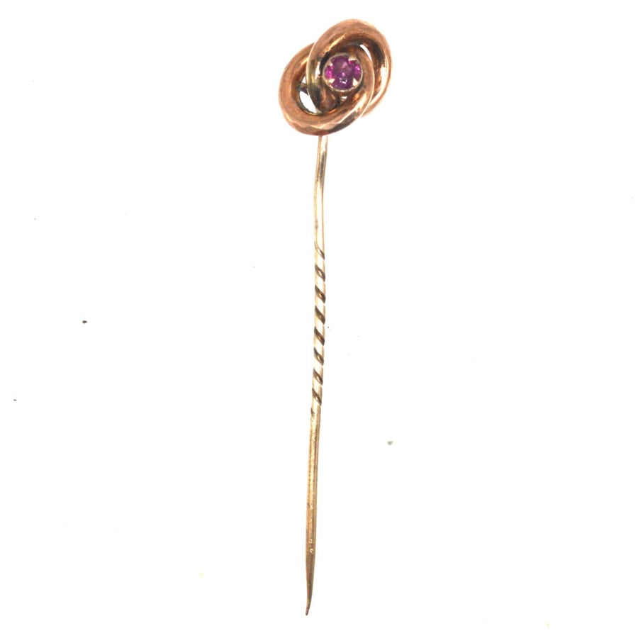 Victorian Gold Knot Tie Pin with Garnet | Parkin and Gerrish | Antique & Vintage Jewellery