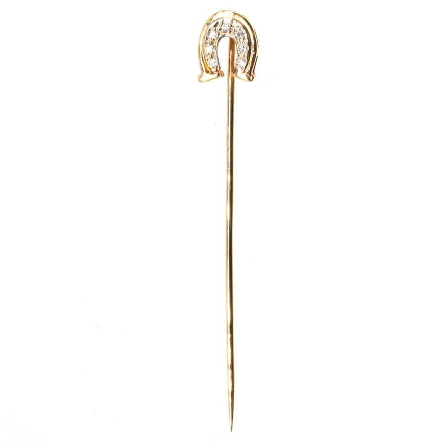 Vintage 14ct Gold and Platinum Diamond Horseshoe Tie Pin