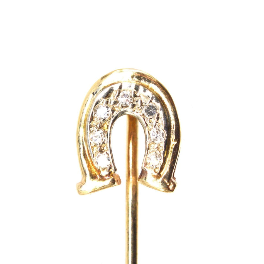 Vintage 14ct Gold and Platinum Diamond Horseshoe Tie Pin