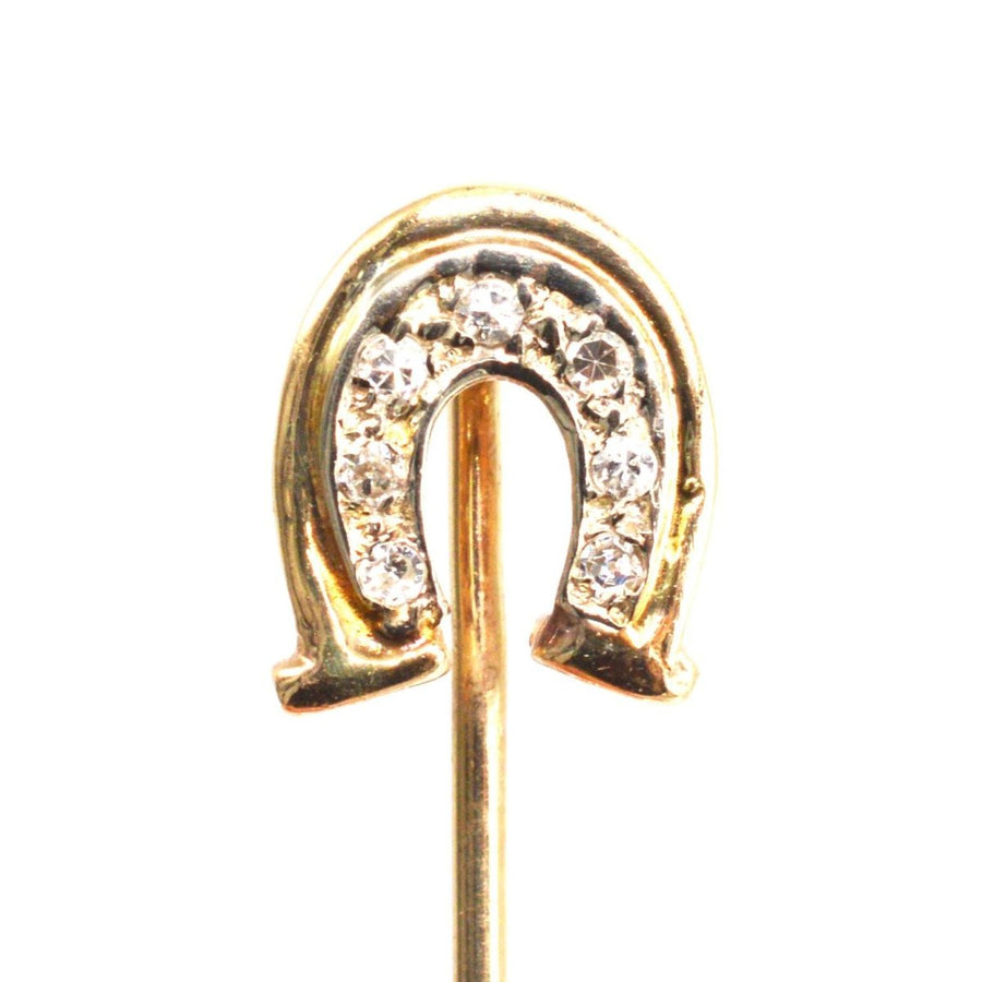 Vintage 14ct Gold and Platinum Diamond Horseshoe Tie Pin