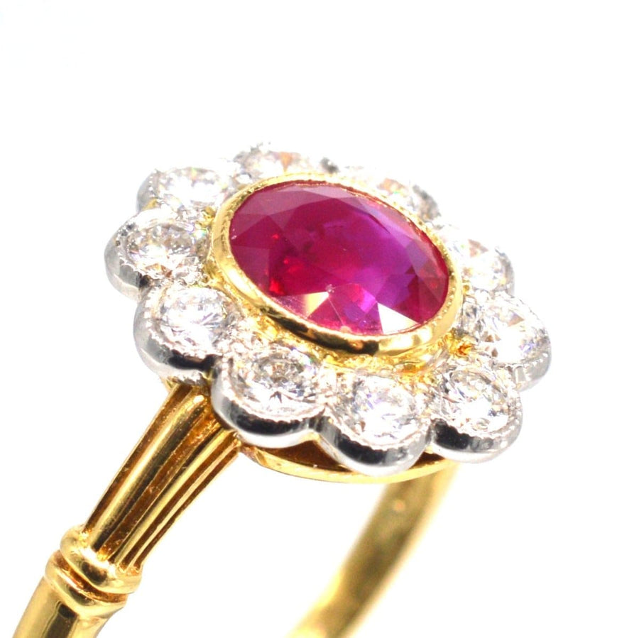 Vintage 18ct Gold Burma Ruby and Diamond Cluster Ring | Parkin and Gerrish | Antique & Vintage Jewellery