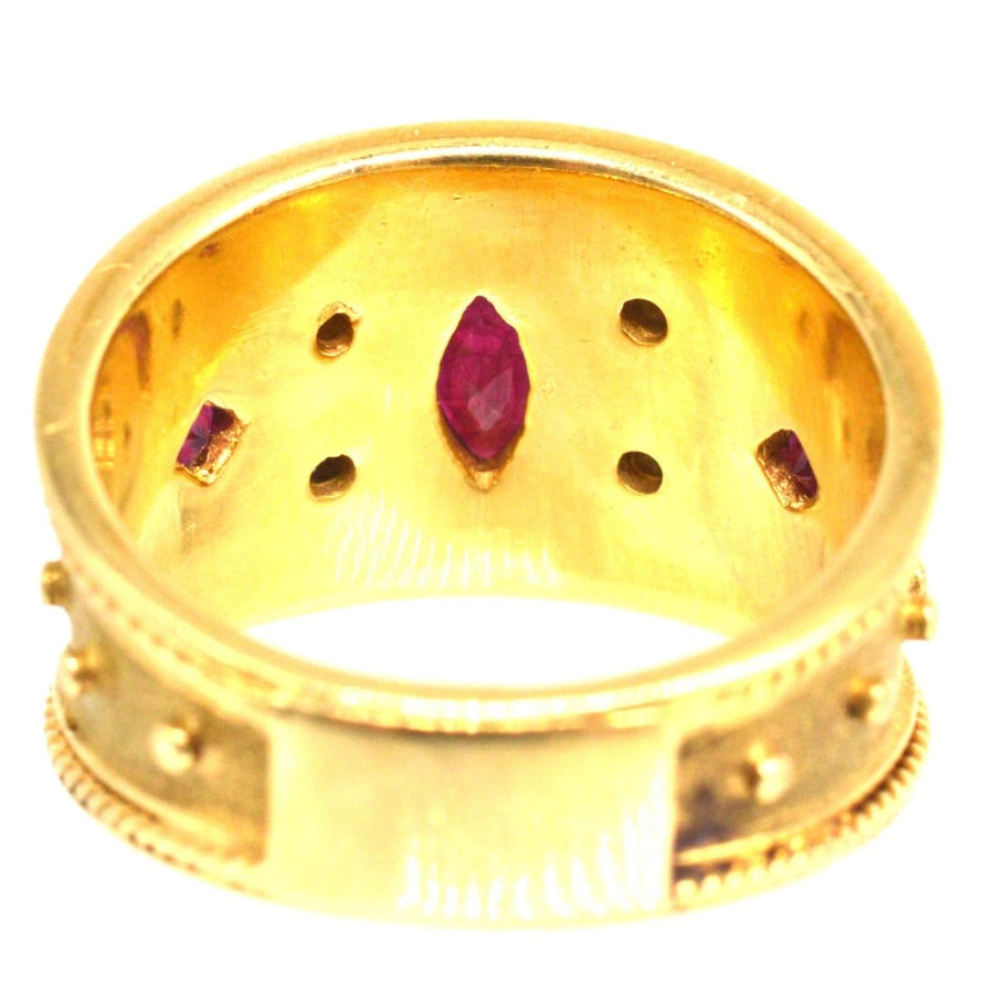 Vintage 18ct Gold, Ruby and Diamond Tapered Templar Band Ring | Parkin and Gerrish | Antique & Vintage Jewellery