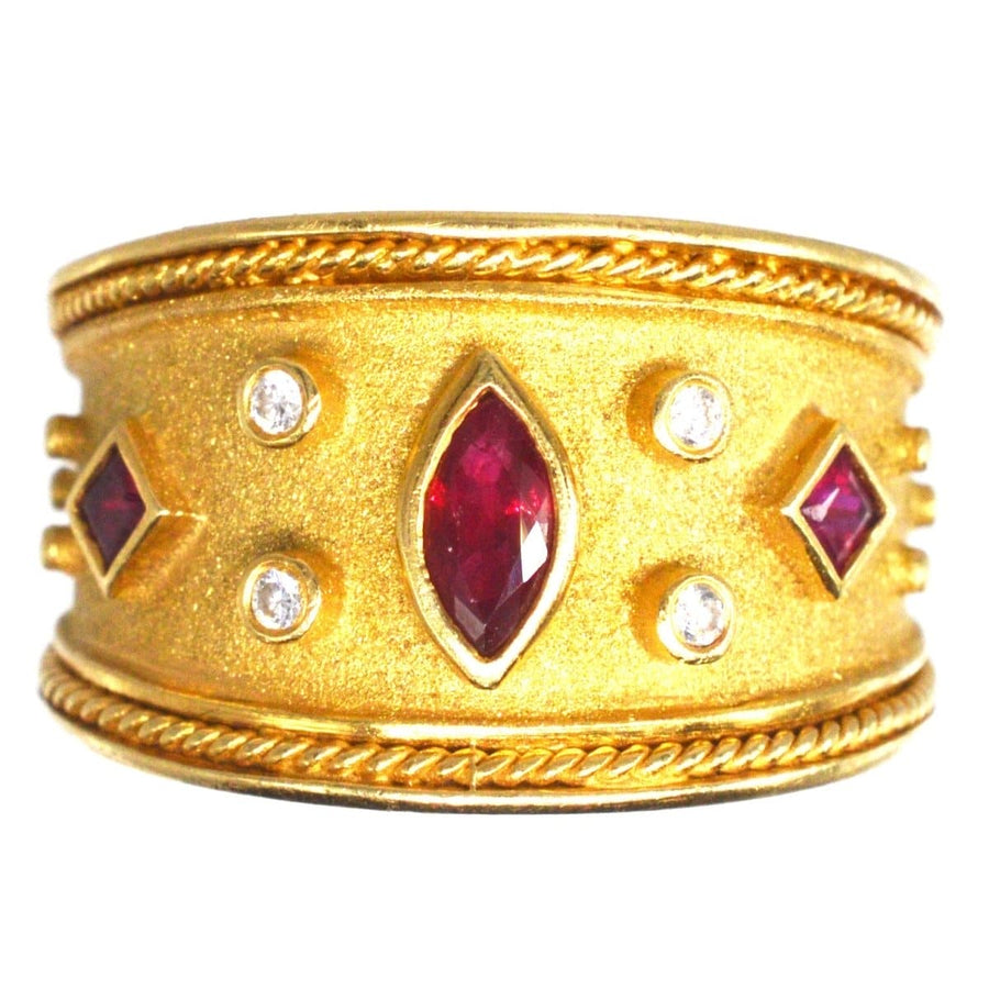 Vintage 18ct Gold, Ruby and Diamond Tapered Templar Band Ring | Parkin and Gerrish | Antique & Vintage Jewellery