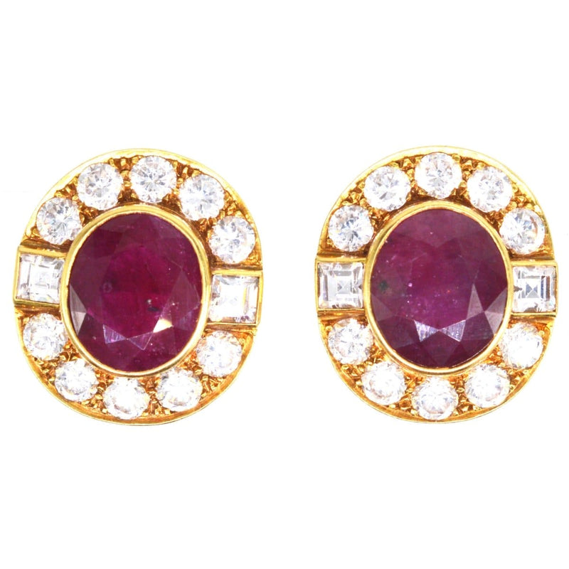Vintage 18ct Gold Ruby and White Sapphire Cluster Clip On Earrings