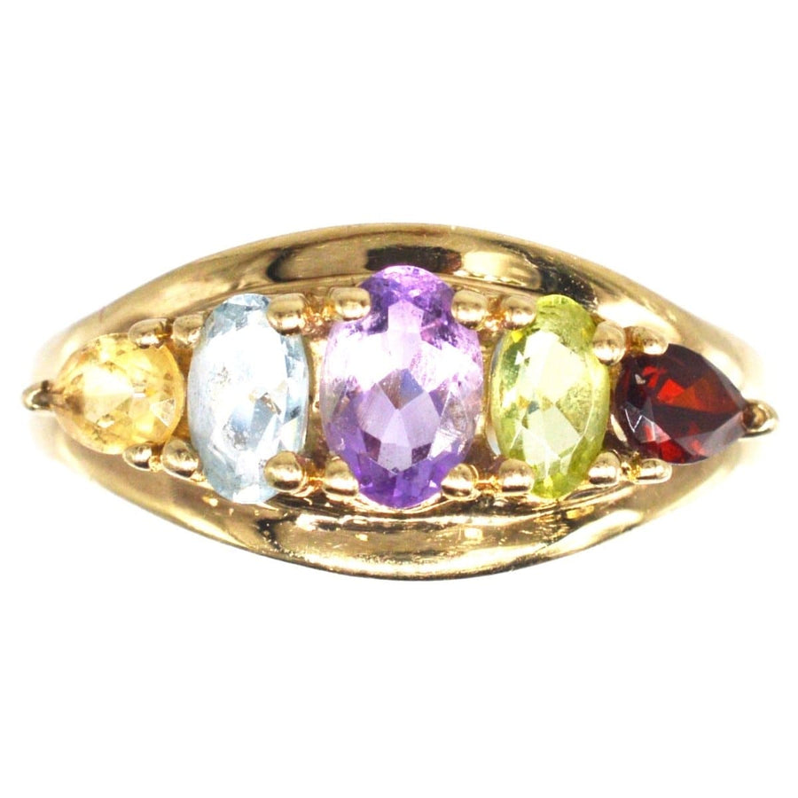 Vintage 9ct Gold Multi Gem Five Stone Ring | Parkin and Gerrish | Antique & Vintage Jewellery