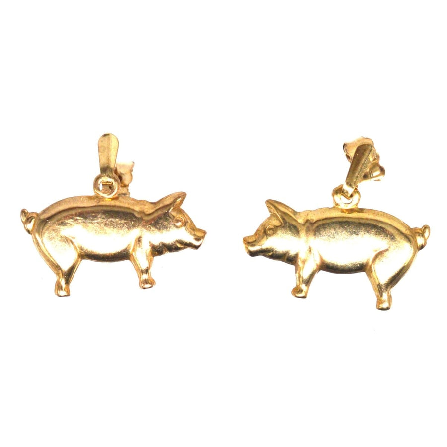 Vintage 9ct Gold Pig Earrings | Parkin and Gerrish | Antique & Vintage Jewellery