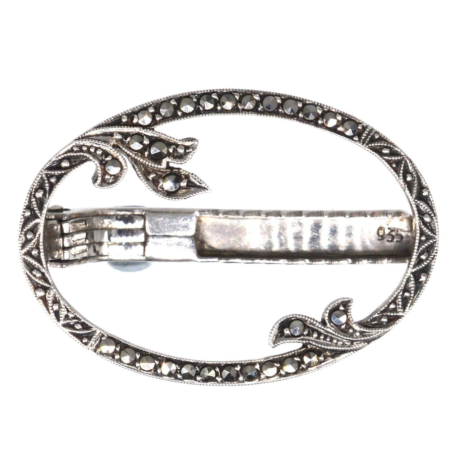 1930s German Silver Oval Marcasite Brooch Clip | Parkin and Gerrish | Antique & Vintage Jewellery