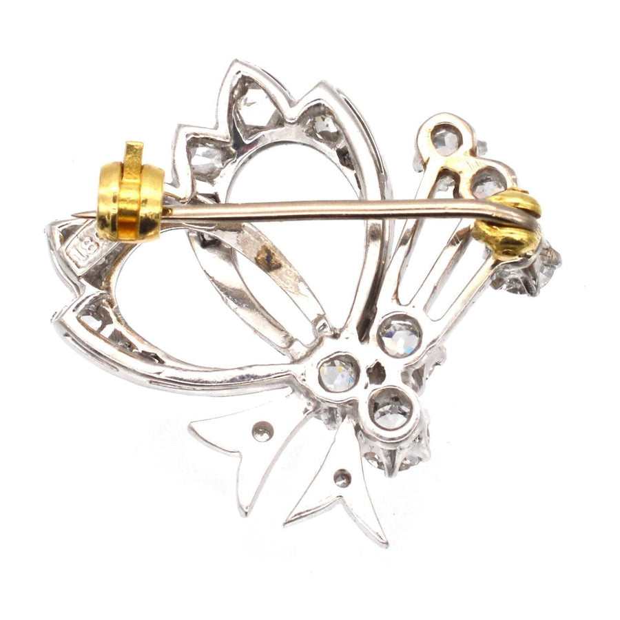 1940s 18ct White Gold, Diamond Bow Motif Brooch | Parkin and Gerrish | Antique & Vintage Jewellery