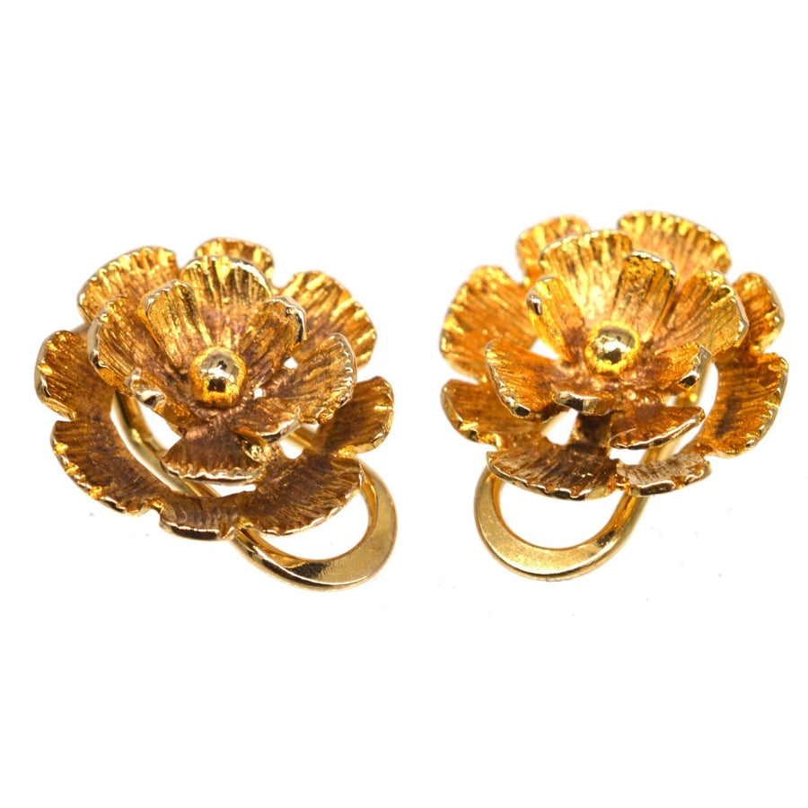 1940s 9ct Gold Flower Clip On Earrings | Parkin and Gerrish | Antique & Vintage Jewellery