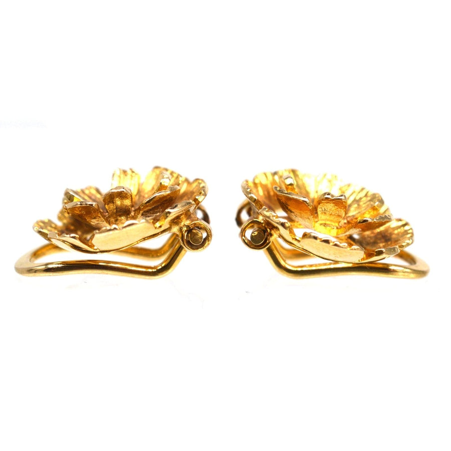 1940s 9ct Gold Flower Clip On Earrings | Parkin and Gerrish | Antique & Vintage Jewellery