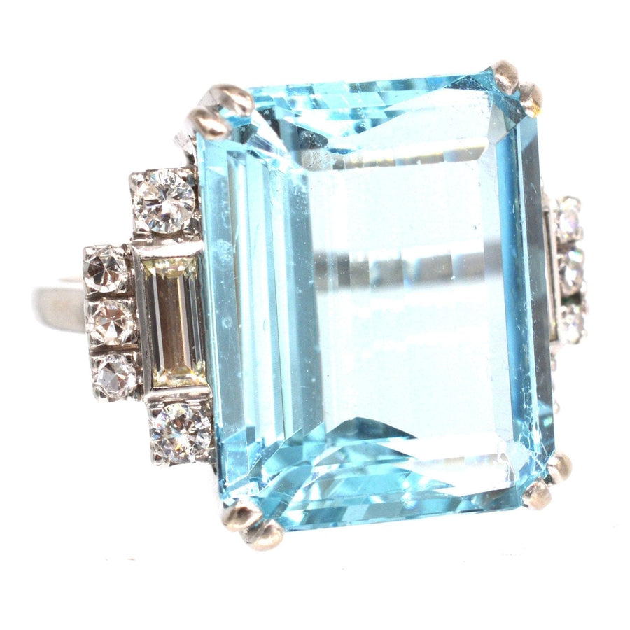 1940s Platinum 15 Carat Aquamarine & Diamond Cocktail Ring | Parkin and Gerrish | Antique & Vintage Jewellery