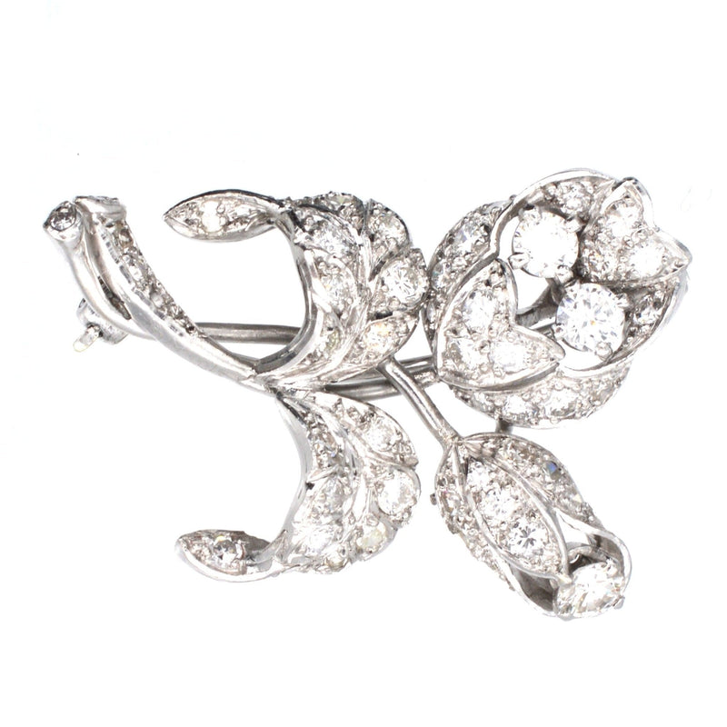 Broche en or blanc 18 carats et diamants, motif fleur des années 1950