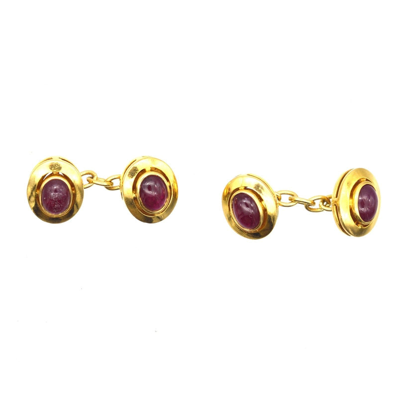 Boutons de manchette en or 18 carats et rubis cabochon naturel non chauffé des années 1960
